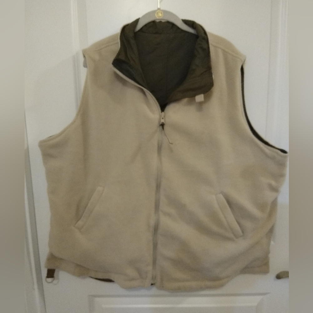 PLUS Reversible Zip Fleece Outer Vest Jacket Shirt Cream Army Green Lady's 2X 3X